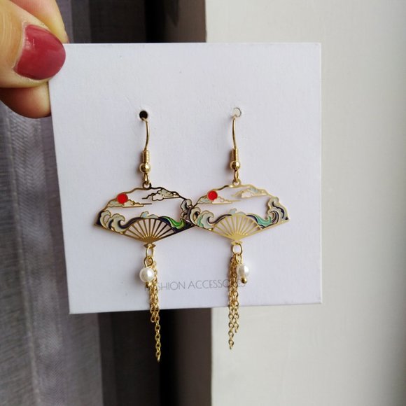 💕Last One Exotic Fan Style Drop Earrings - Picture 4 of 6